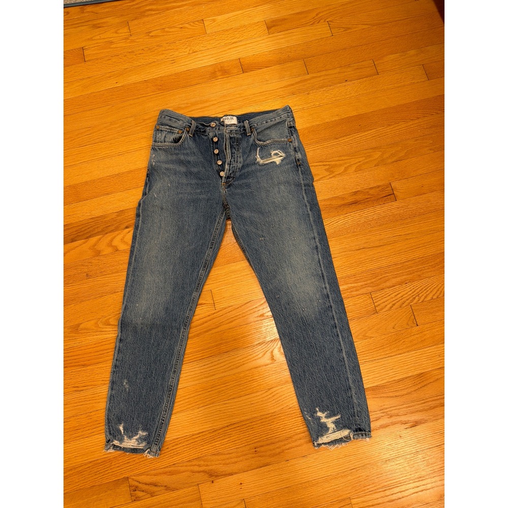AGOLDE Jamie High Rise Straight Leg Distressed Jeans Blue Size 29 A045B-983